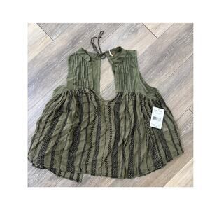 Free People Olive Embroidered Sleeveless Tunic Top Womens Small NWT